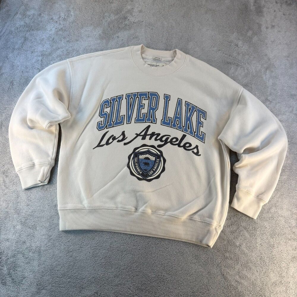 Abercrombie & Fitch Oversized Sweatshirt XS Silver Lake Los Angeles Fleece
